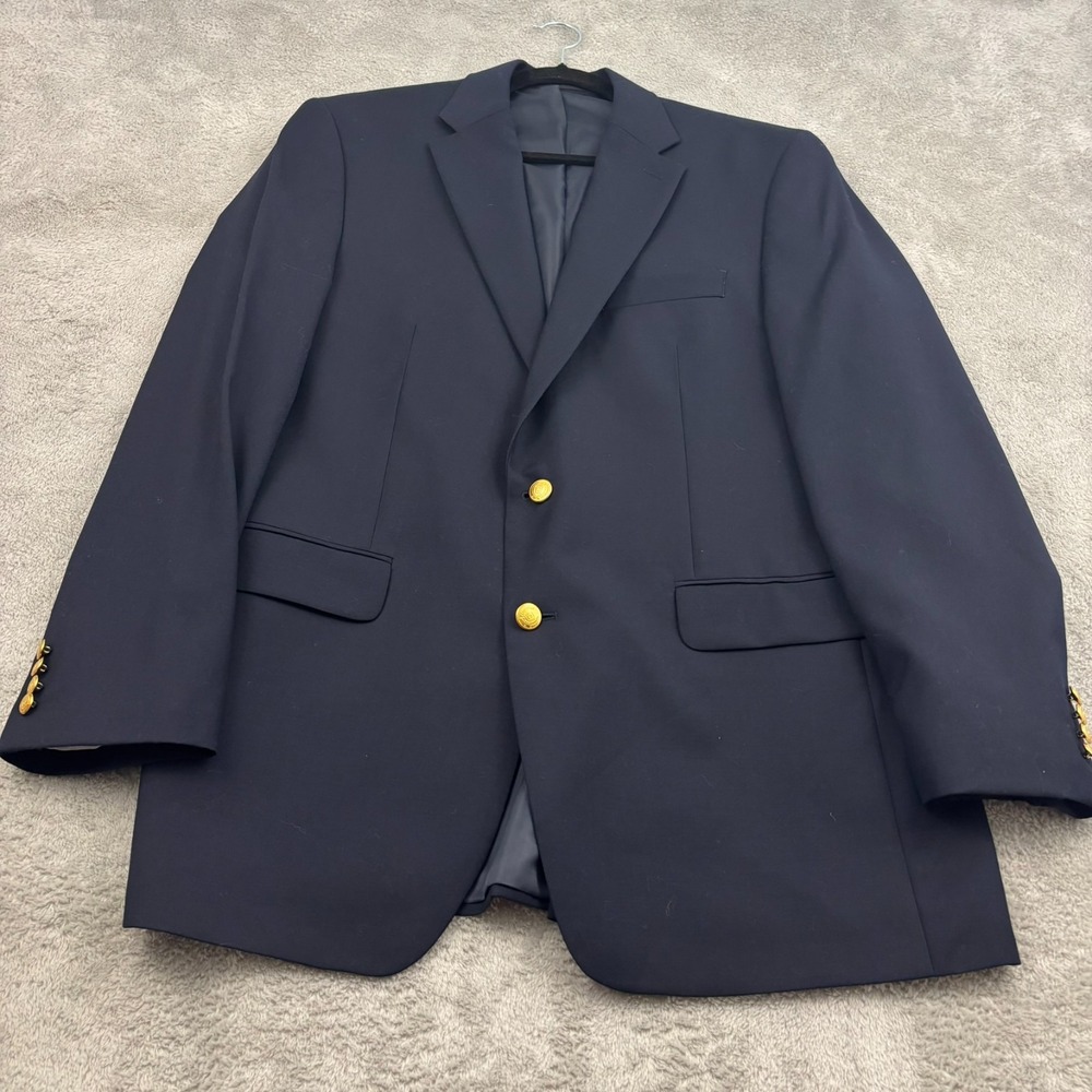Chaps 100% Wool Gold Button Blazer Mens 42L Navy Blue Single Breast Preppy Yacht - Picture 1 of 16